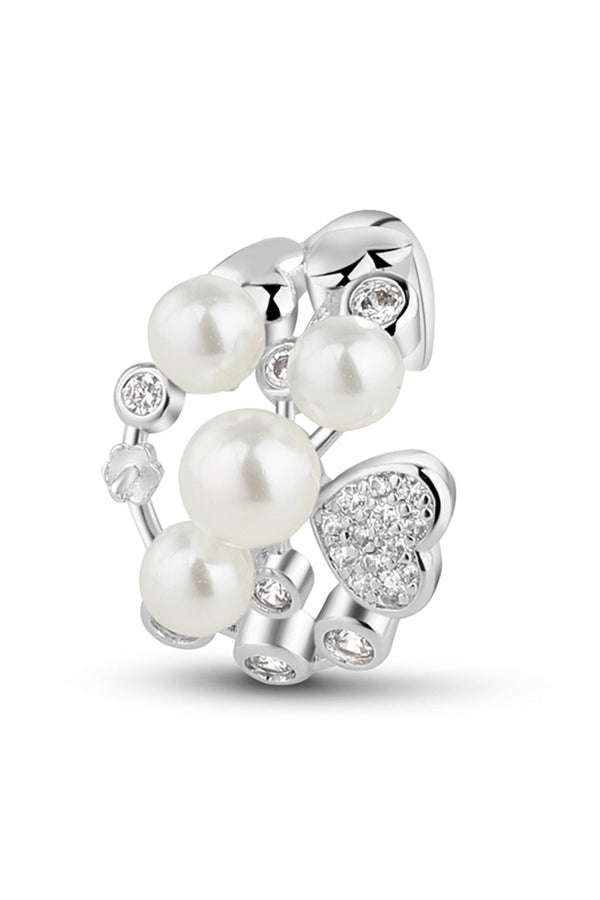 Carraig Donn Silver Plated Pearl Ring with Clear Stones