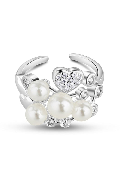 Carraig Donn Silver Plated Pearl Ring with Clear Stones