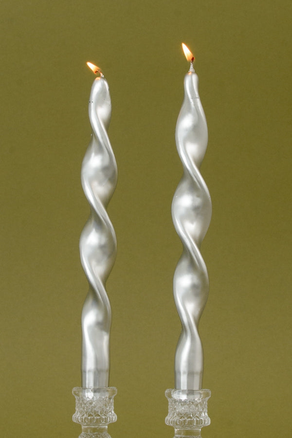 Carraig Donn Silver Spiral Dinner Candle Set Of 2