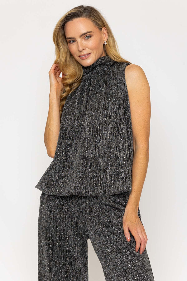 Carraig Donn Silver Stud Lurex Halter Top