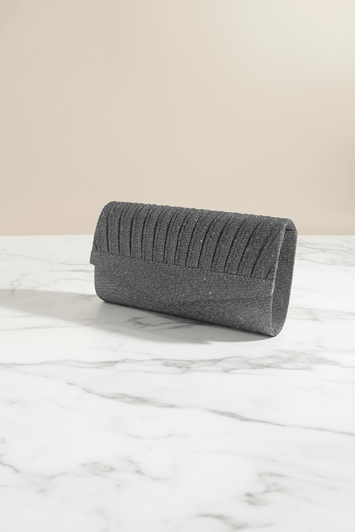 Silver Textured Glitter Clutch