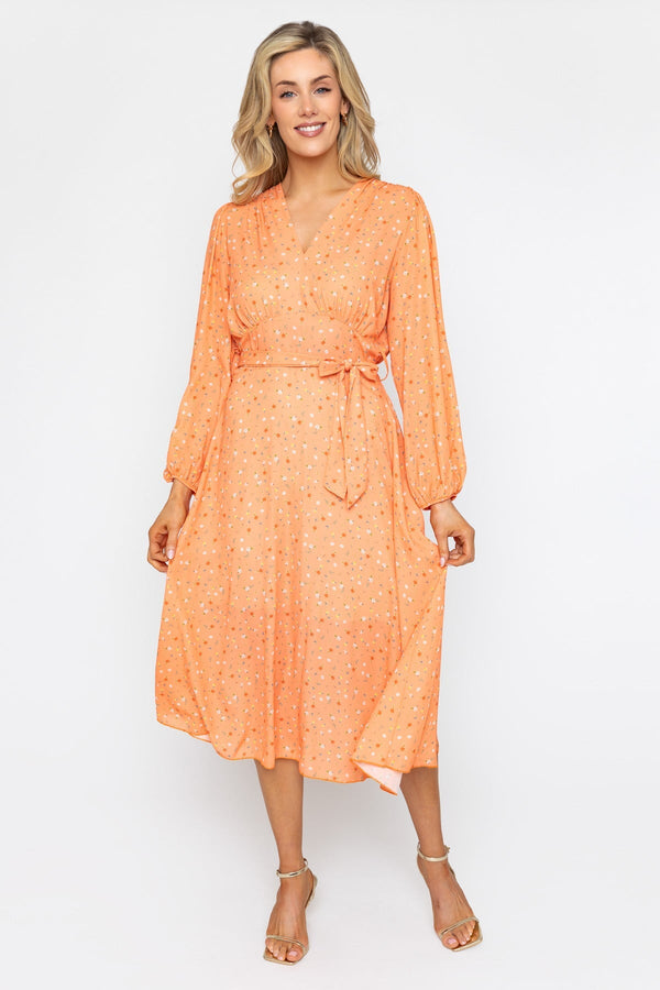 Sinead Midi Dress in Orange | Ladies Fashion