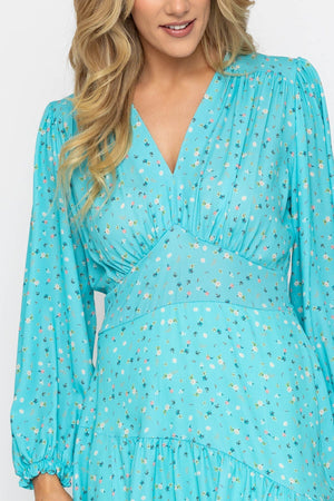 Carraig Donn Siobhan Long Sleeve Aqua Print Midi Dress