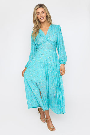 Carraig Donn Siobhan Long Sleeve Aqua Print Midi Dress