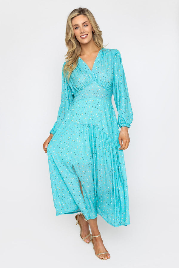 Siobhan Long Sleeve Aqua Midi Dress | Ladies Fashion