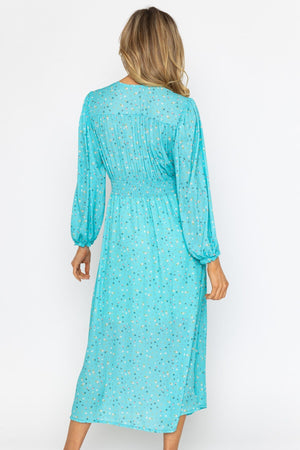 Carraig Donn Siobhan Long Sleeve Aqua Print Midi Dress