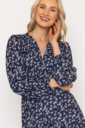 Carraig Donn Siobhan Long Sleeve Navy Print Midi Dress