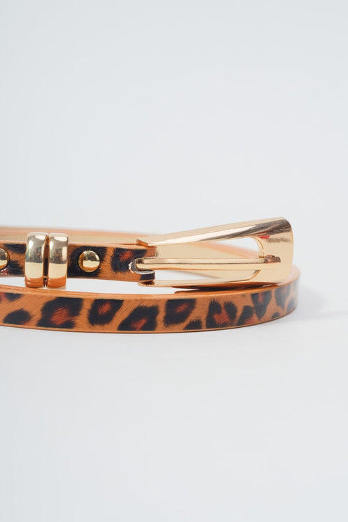Carraig Donn Skinny Animal Print Belt With Gold Trim - Size M/L