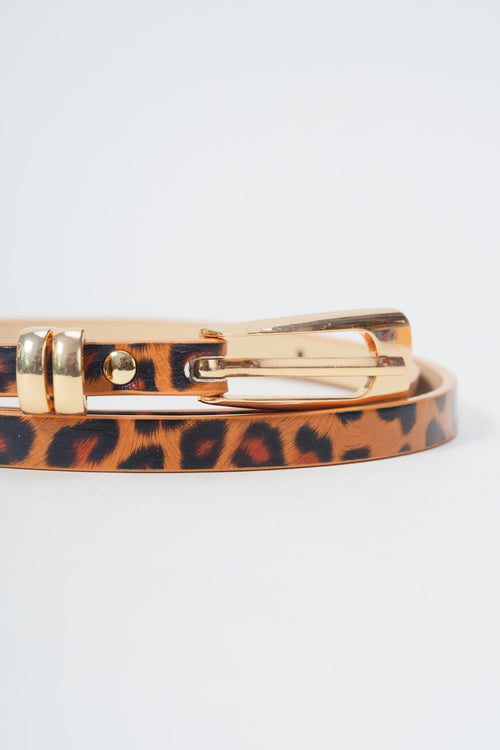 Carraig Donn Skinny Animal Print Belt With Gold Trim - Size S/M