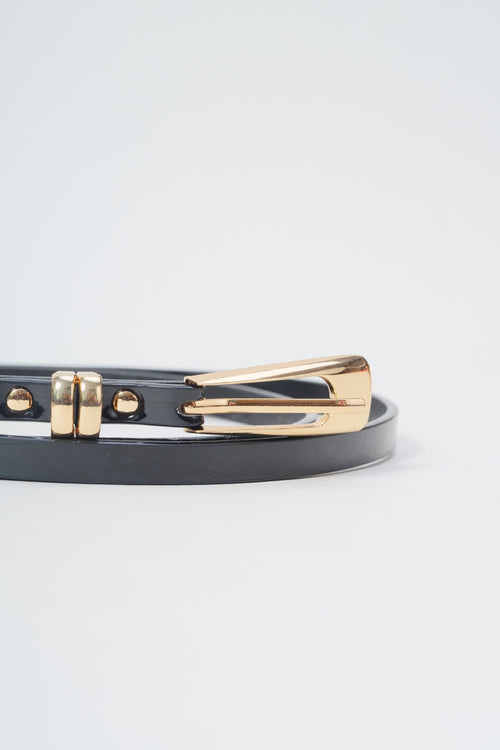 Carraig Donn Skinny Black Belt With Gold Trim - Size M/L