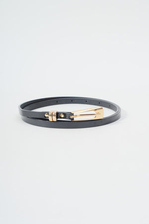 Carraig Donn Skinny Black Belt With Gold Trim - Size S/M