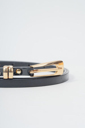 Carraig Donn Skinny Black Belt With Gold Trim - Size S/M