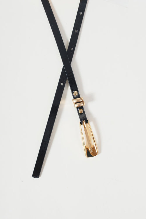 Skinny Black Belt With Gold Trim - Size S/M