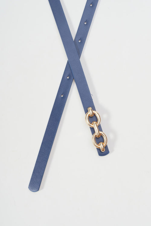 Skinny Blue Belt With Gold Loop - Size M/L
