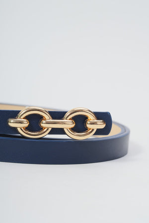 Carraig Donn Skinny Blue Belt With Gold Loop - Size M/L