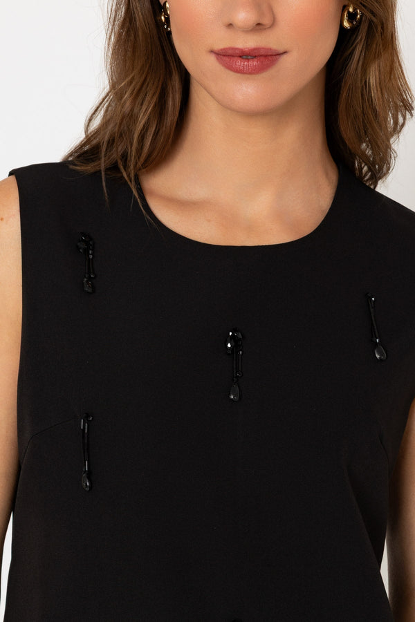 Carraig Donn Sleeveless Black Beaded Mini Dress