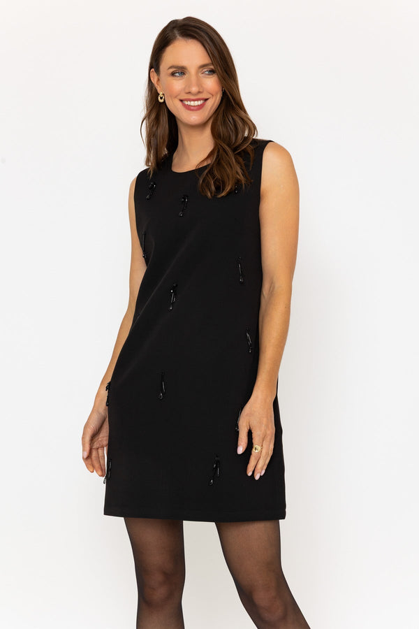 Carraig Donn Sleeveless Black Beaded Mini Dress
