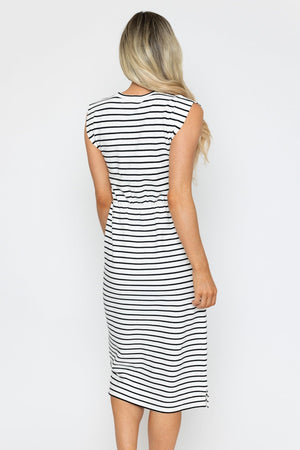 black and white striped midi dress Black & White Striped Jersey Midi Dress
