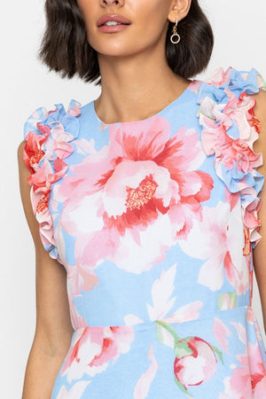 Blue Midi Dress with Pink Floral Print | Occasion Dresses Carraig Donn Blue Midi Dress with Pink Floral Print | Occasion Dresses Carraig Donn