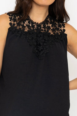 Carraig Donn Sleeveless Lace Detail Top in Black