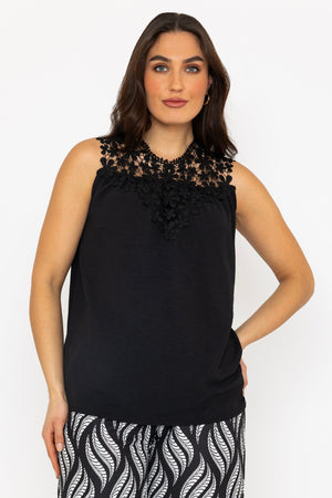 Sleeveless Lace Detail Top in Black