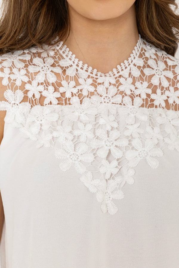 Carraig Donn Sleeveless Lace Detail Top in White