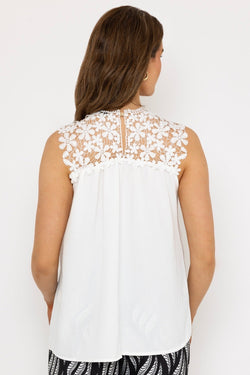 Carraig Donn Sleeveless Lace Detail Top in White