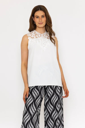 Sleeveless Lace Detail Top in White
