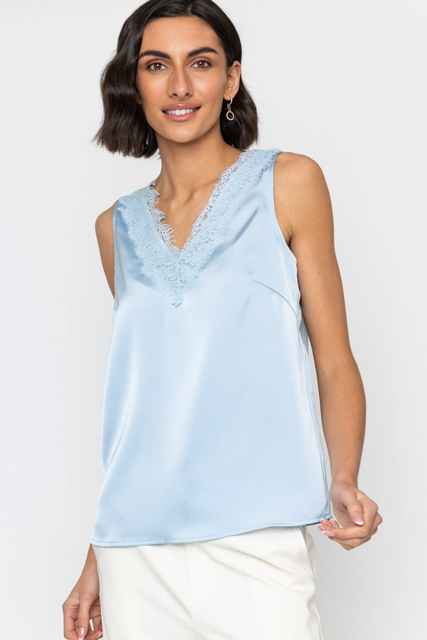 Carraig Donn Sleeveless Lace Satin Top in Blue
