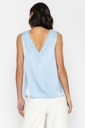 Carraig Donn Sleeveless Lace Satin Top in Blue