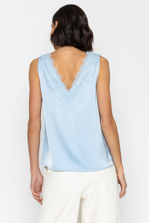 Carraig Donn Sleeveless Lace Satin Top in Blue