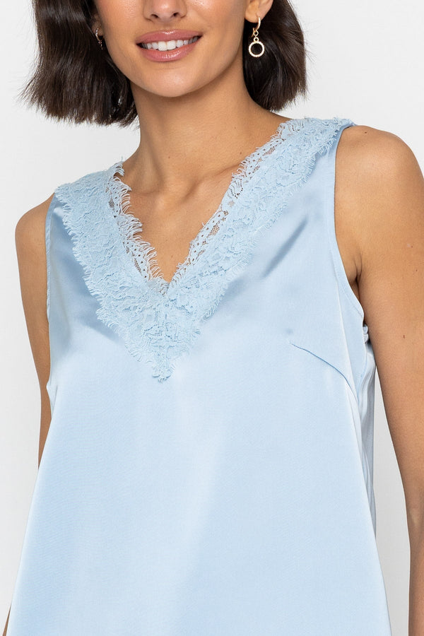 Carraig Donn Sleeveless Lace Satin Top in Blue