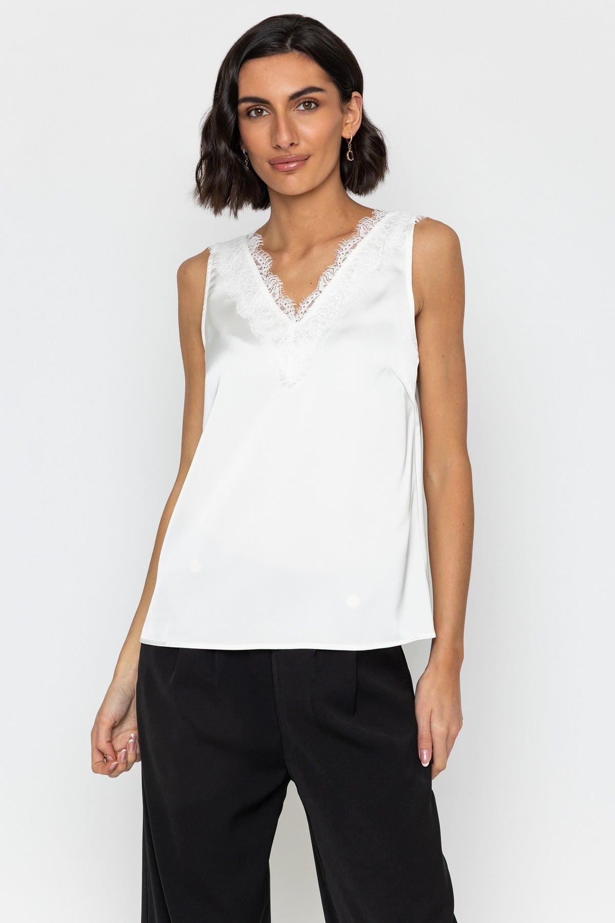 Sleeveless Lace Satin Top in Cream