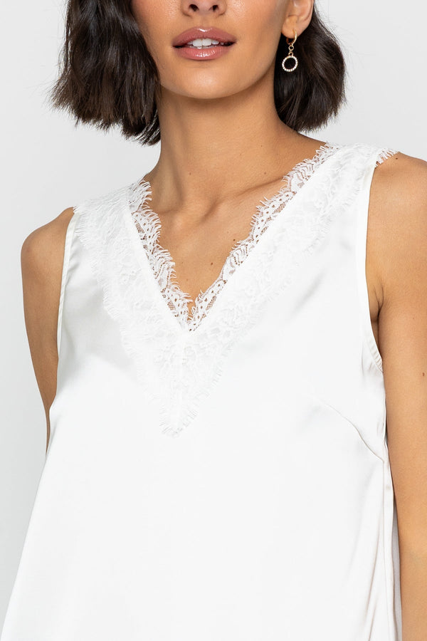 Carraig Donn Sleeveless Lace Satin Top in Cream