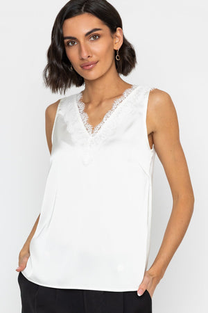 Carraig Donn Sleeveless Lace Satin Top in Cream