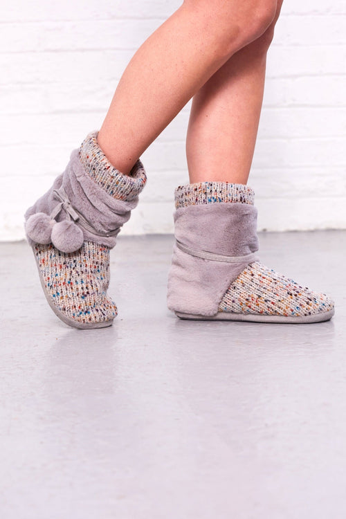 Grey Slouchy Knit Slipper Booties