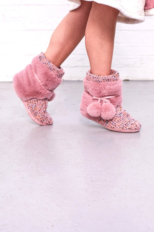 Pink Slouchy Knit Slipper Booties
