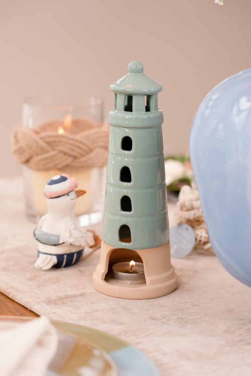 Small Green Stoneware Lighthouse Ornament