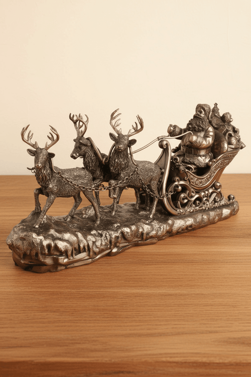 Small Bronze Santa On Sleigh Christmas Sculpture