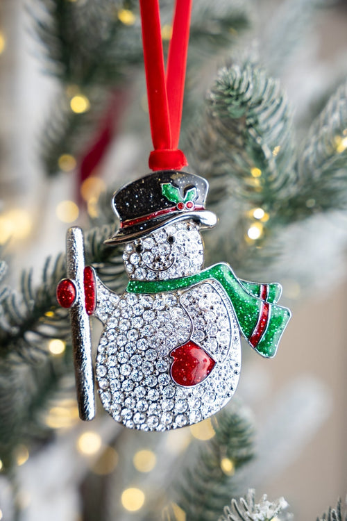 Silver Snowman With Red Ribbon Christmas Tree Decoration