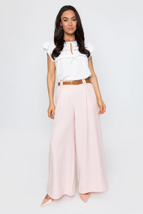 Carraig Donn Soft Pink Belted Wide Leg Trousers