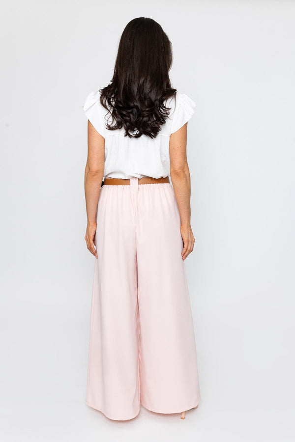 Carraig Donn Soft Pink Belted Wide Leg Trousers