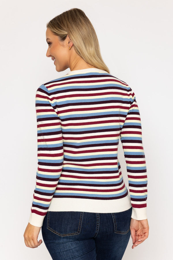 Carraig Donn Soft Touch Stripe Crew Burgundy
