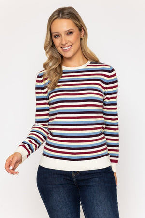 Carraig Donn Soft Touch Stripe Crew Burgundy
