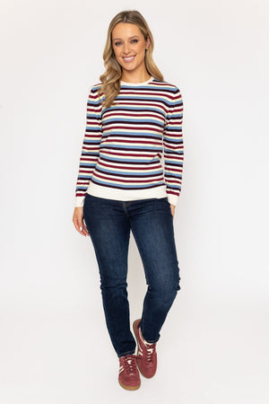 Carraig Donn Soft Touch Stripe Crew Burgundy