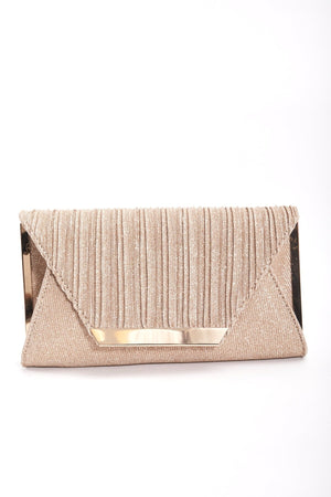 Sparkle Pleated Front Clutch in Gold