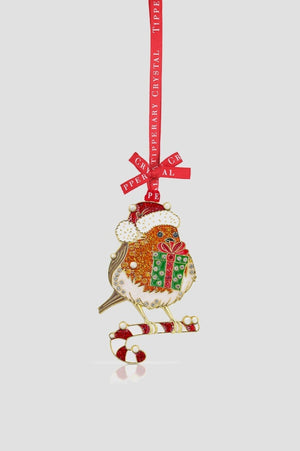 Carraig Donn Sparkle Robin Candy Cane Tree Decoration