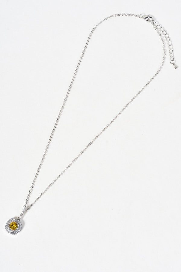 Carraig Donn Square Yellow Stone Pendant Necklace & Earrings Set