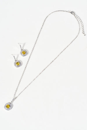 Carraig Donn Square Yellow Stone Pendant Necklace & Earrings Set