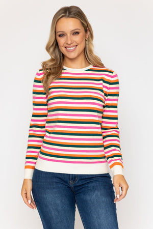 Carraig Donn Ss26 Soft Touch Stripe Crew Orange